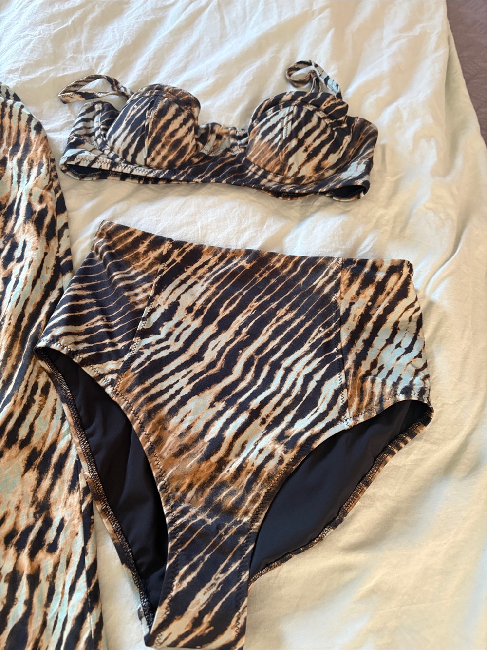 Ulla Johnson Brown, Black and Cream Zebra-Print High-Waist Bikini